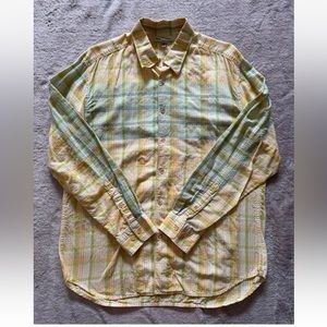 Tommy Bahama Men Yellow Green Striped Long Sleeve‎ Shirt Size Large